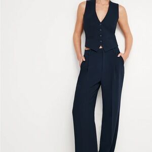 NWT Good American Luxe Suiting Column Trousers Navy Blue Pants sz 10
